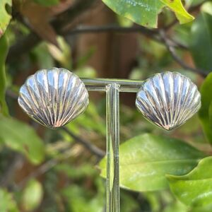Vintage Sterling Silver Shell Post Earrings 925 RM Coastal Nautical Studs 9g